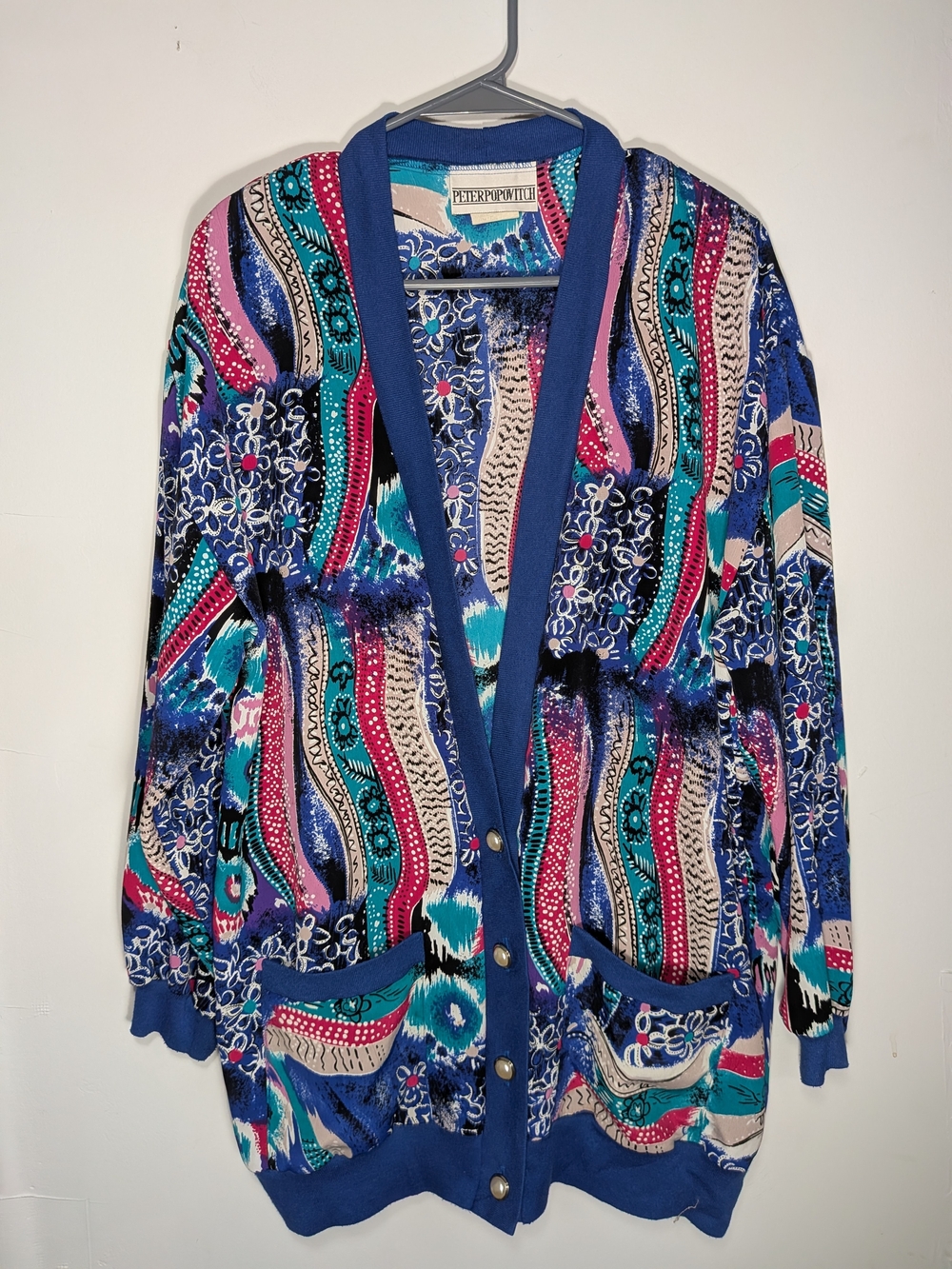Vintage Peter Popovitch Women's Multicolor "art-to-wear" V-Neck Cardigan M